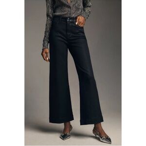 New Paige Anessa Wide-Leg Ankle Jeans Coated Faux Leather Black Fog 29